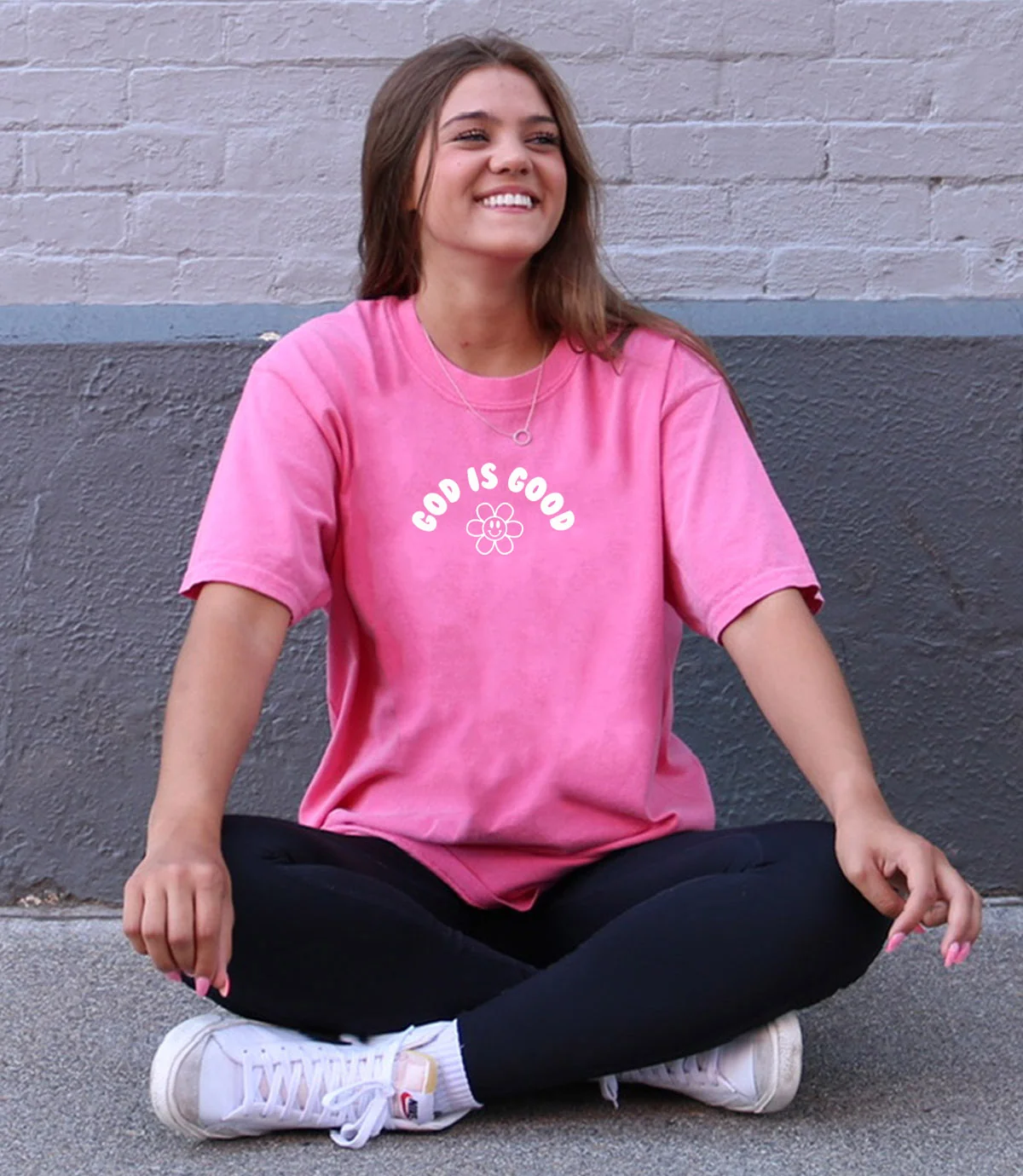 GOD IS GOOD SMILEY FACE FLOWER UNISEX TEE - Image 3