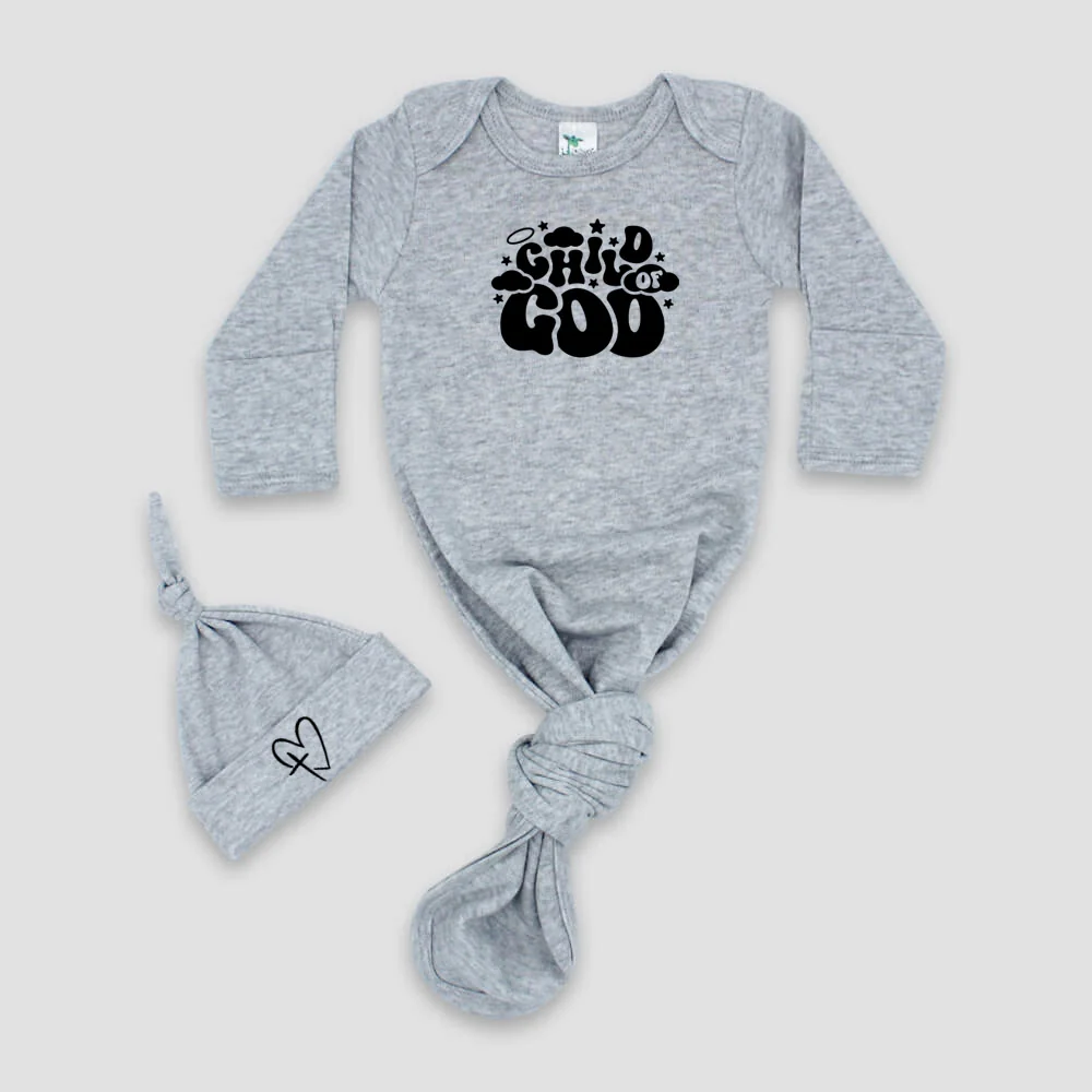 "CHILD OF GOD" KNOTTED BABY GOWN AND HAT SET
