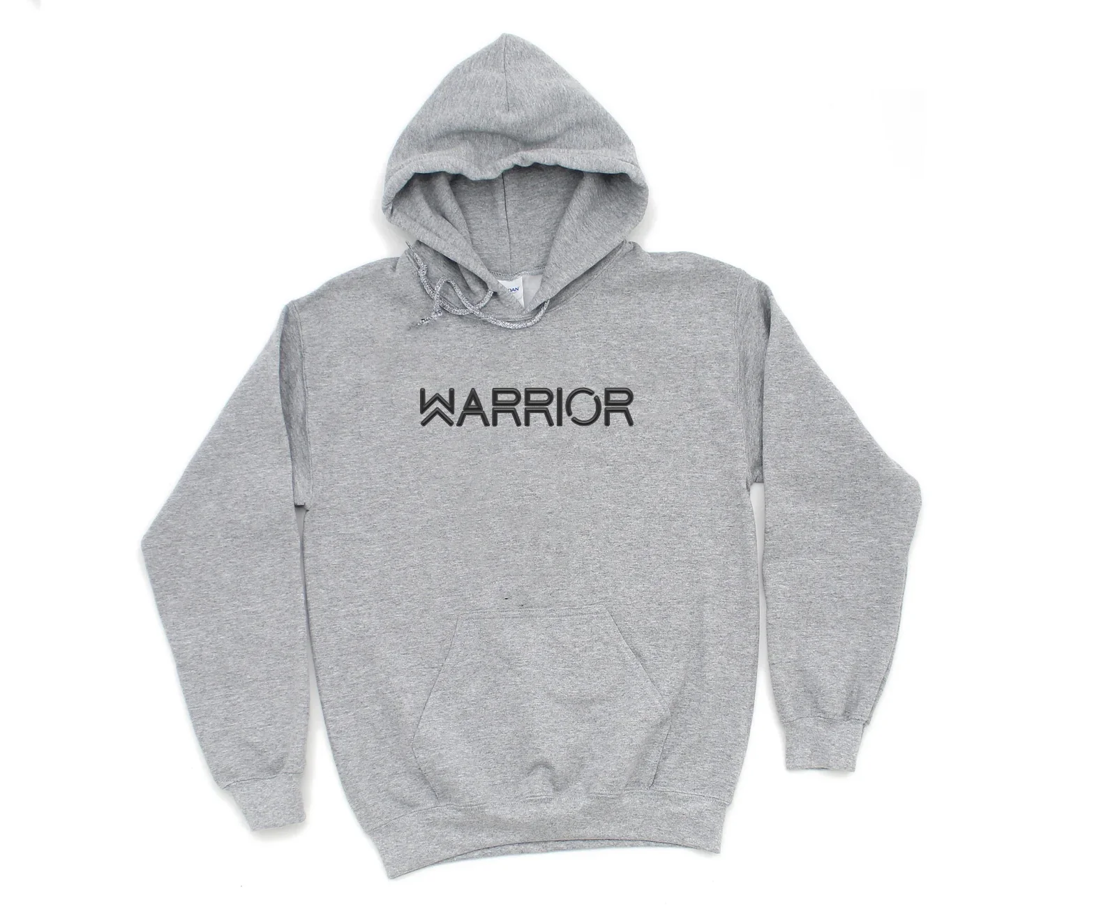 WARRIOR UNISEX HEATHER GREY HOODIE (PUFFED DESIGN) - Image 2