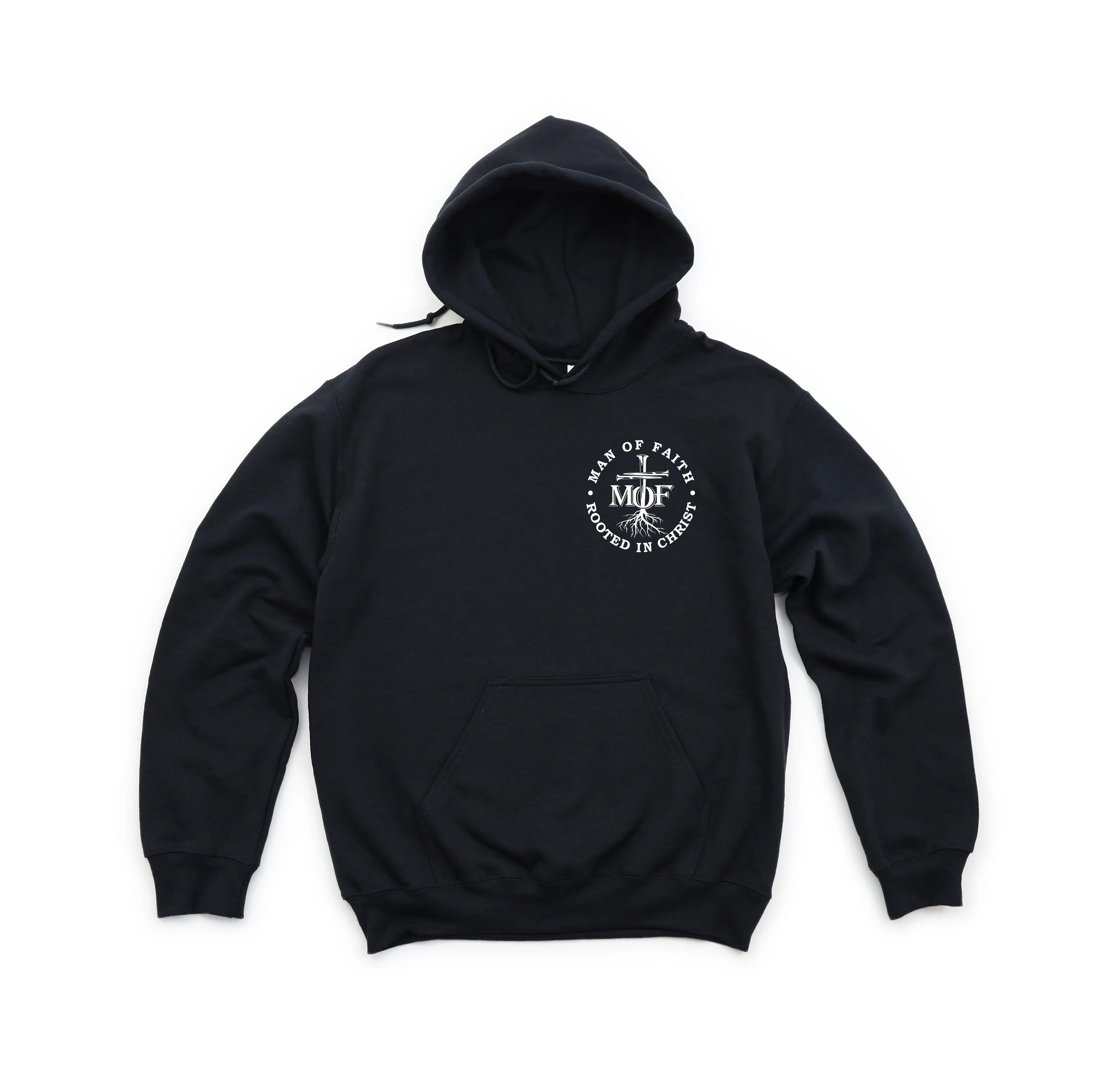 MAN OF FAITH ROOTED IN CHRIST UNISEX BLACK HOODIE - Image 2