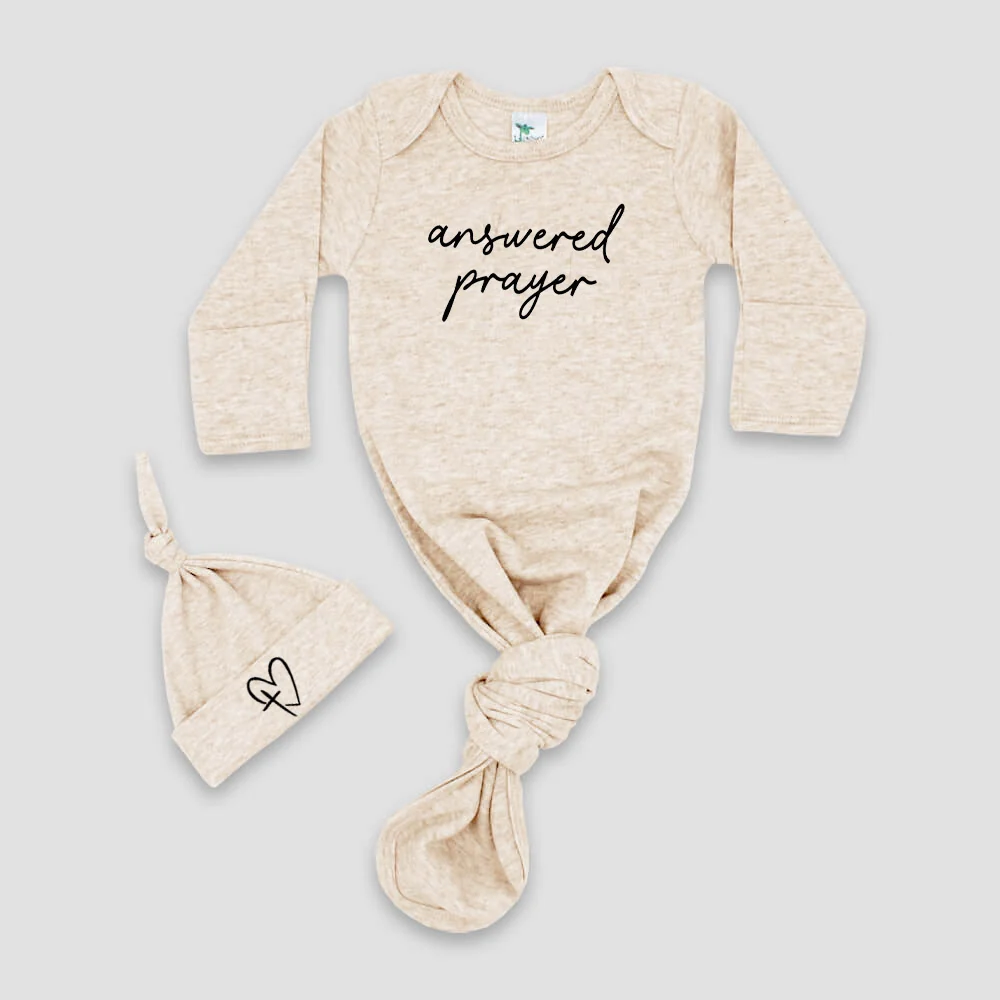 "ANSWERED PRAYER" KNOTTED BABY GOWN AND HAT SET - Image 3